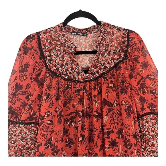 Zara Womens Size Medium Floral Print Boho Swing Dress - Picture 2 of 5